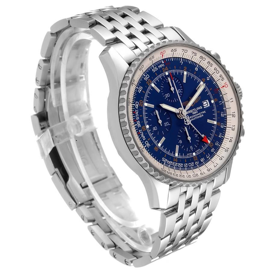 Breitling Navitimer World Blue Dial Montre en acier pour hommes A24322 Boîte Card Excellent état - En vente à Atlanta, GA
