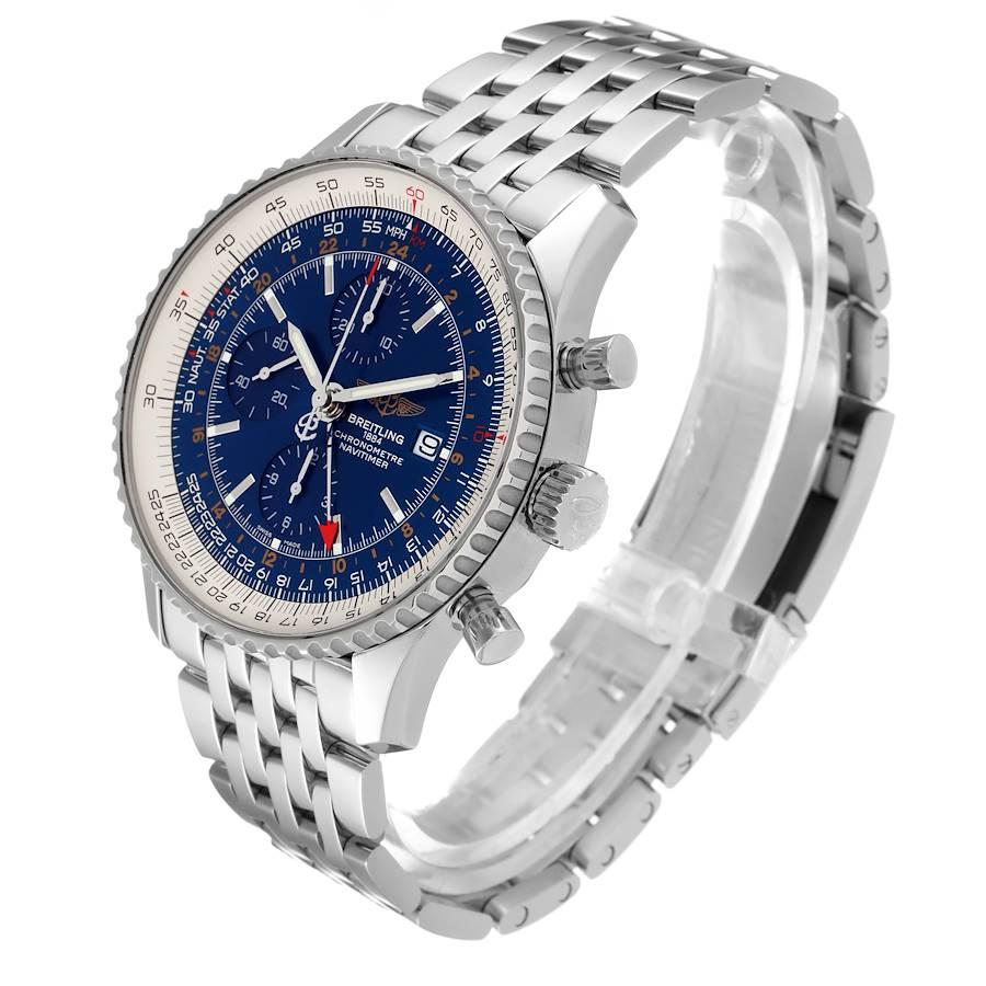Breitling Navitimer World Blue Dial Montre en acier pour hommes A24322 Boîte Card Pour hommes en vente