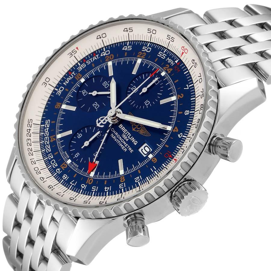 Breitling Navitimer World Blue Dial Montre en acier pour hommes A24322 Boîte Card en vente 1