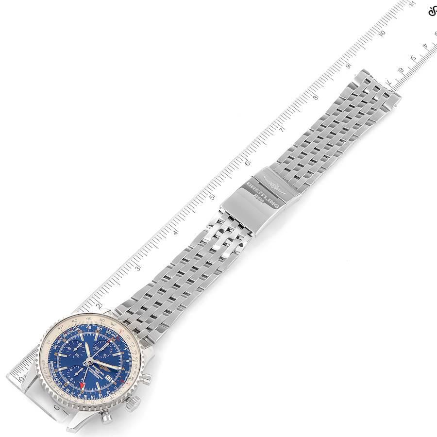 Breitling Navitimer World Blue Dial Montre en acier pour hommes A24322 Boîte Card en vente 5