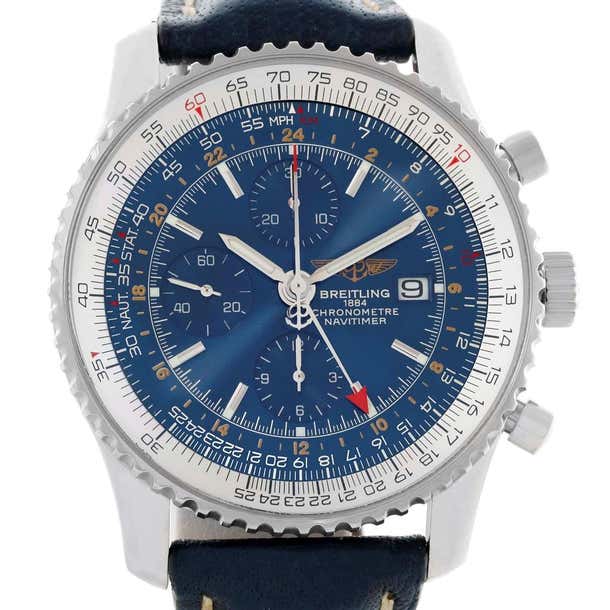 Breitling Navitimer World Chrono GMT Blue Dial Steel Watch A24322 at ...