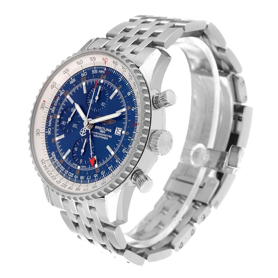 Breitling Navitimer World GMT Stahl-Herrenuhr A24322 mit blauem Zifferblatt im Angebot 1