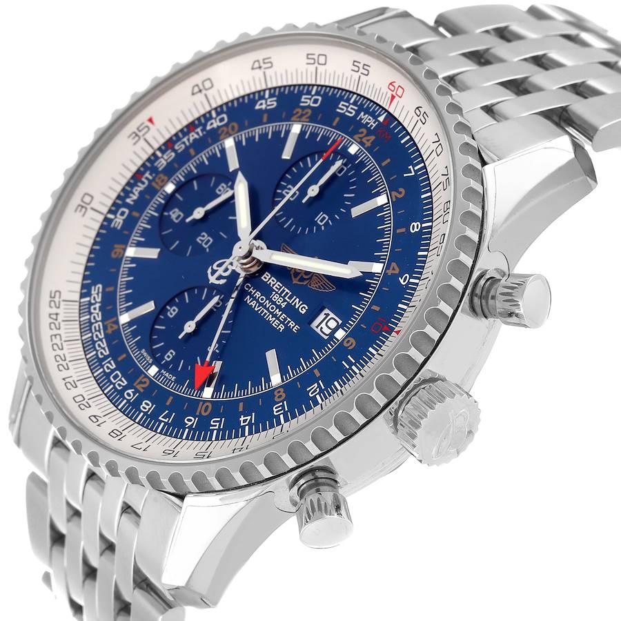 Breitling Navitimer World GMT Stahl-Herrenuhr A24322 mit blauem Zifferblatt im Angebot 2