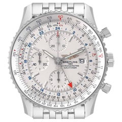 Breitling Navitimer World GMT Chronograph Silber Zifferblatt Stahl-Herrenuhr A24322