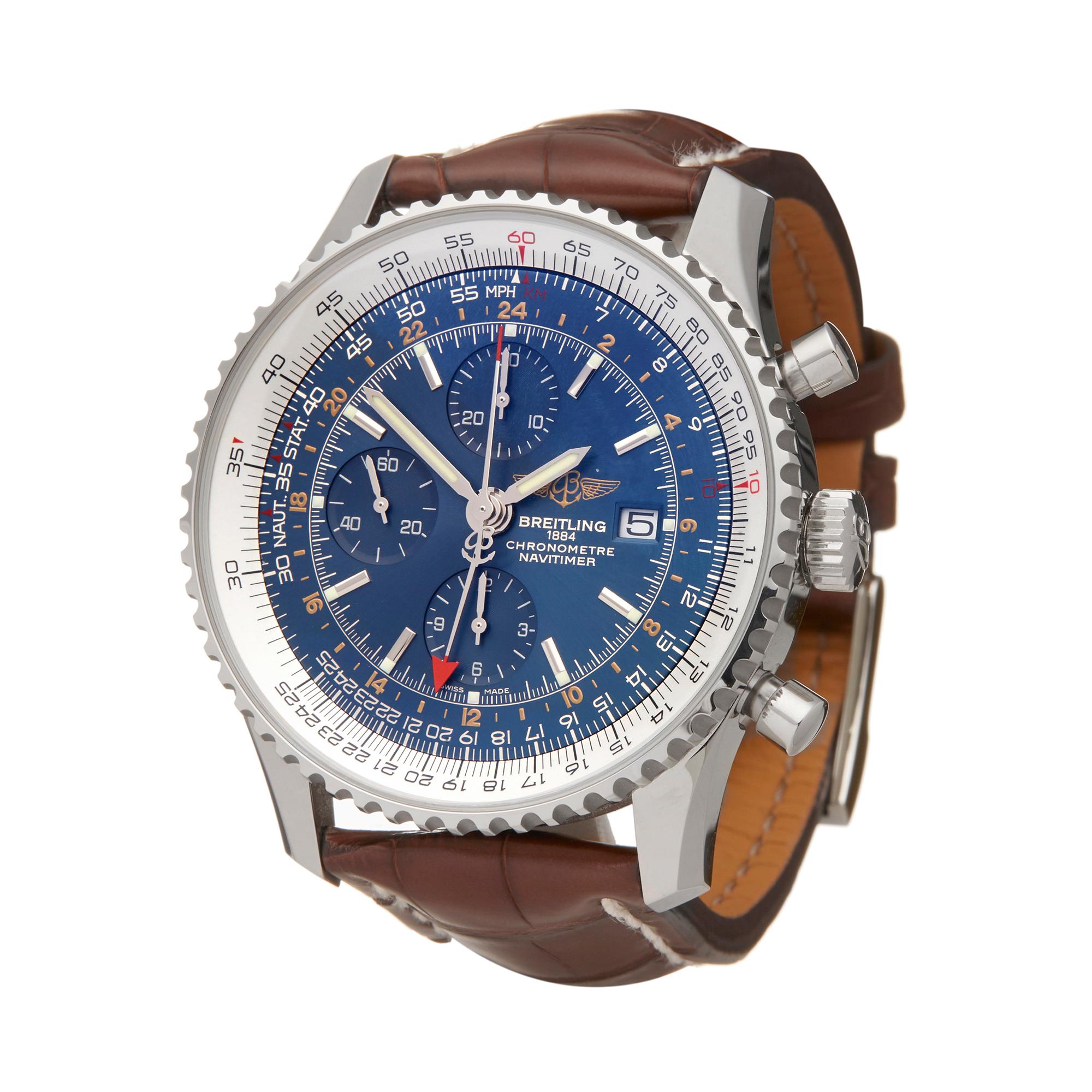 Reference: W5997
Manufacturer: Breitling
Model: Navitimer
Model Reference: A2432212/C651
Age: 7th December 2018
Gender: Men's
Box and Papers: Box, Manuals and Guarantee
Dial: Blue Baton
Glass: Sapphire Crystal
Movement: Automatic
Water Resistance: