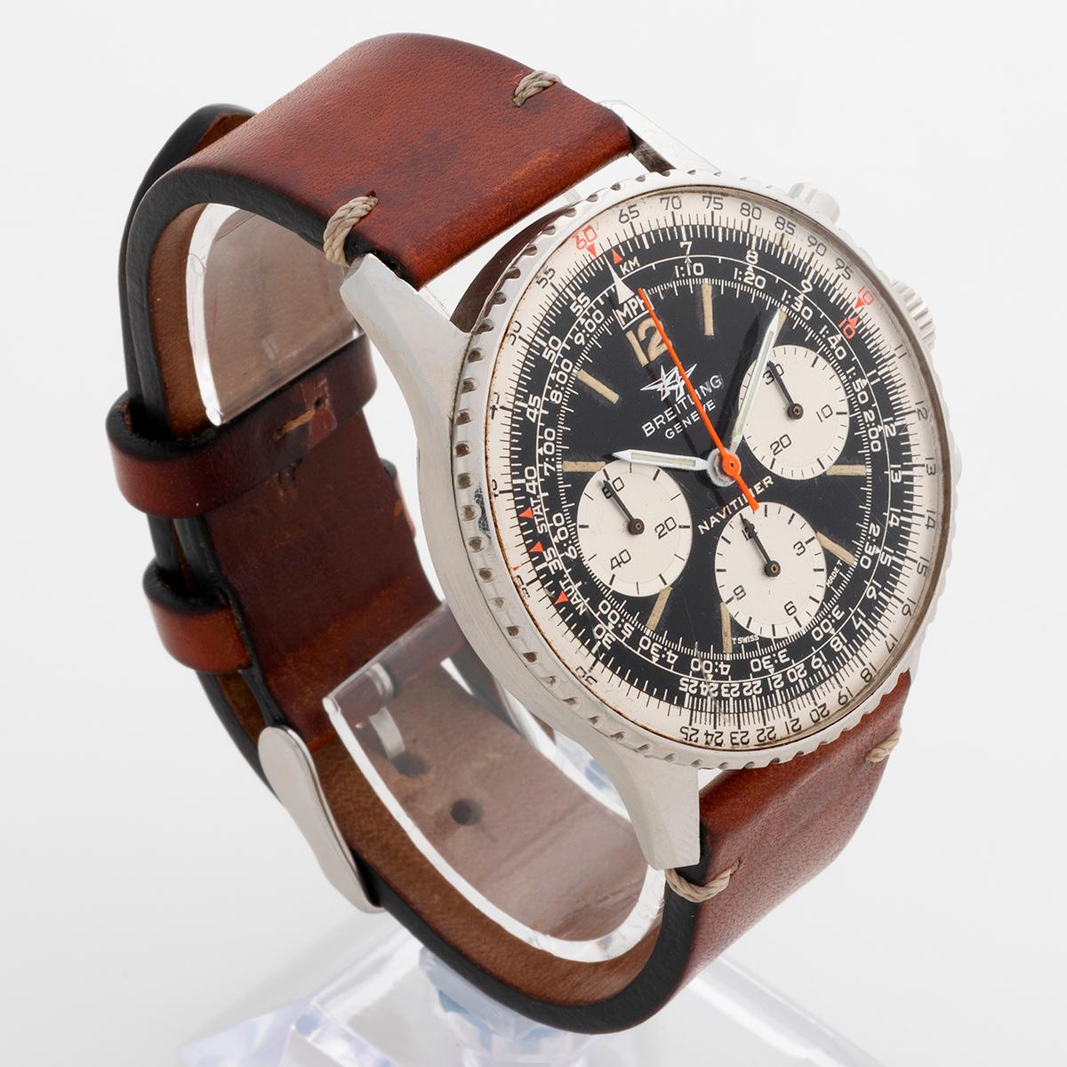 Our vintage Breitling Navitimer reference 806 features a 41mm stainless steel case and a manually wound Venus 178 movement. An early Navitimer, this example has a wonderfully dial and bezel insert, the twin planes dial has coeval tritium indices and