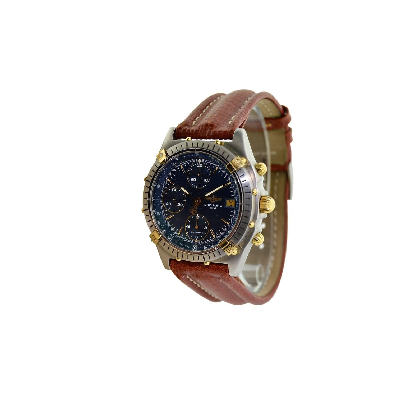 Breitling Yellow Gold Stainless Steel Blue Dial Chronomat Automatic Watch In New Condition In Long Beach, CA
