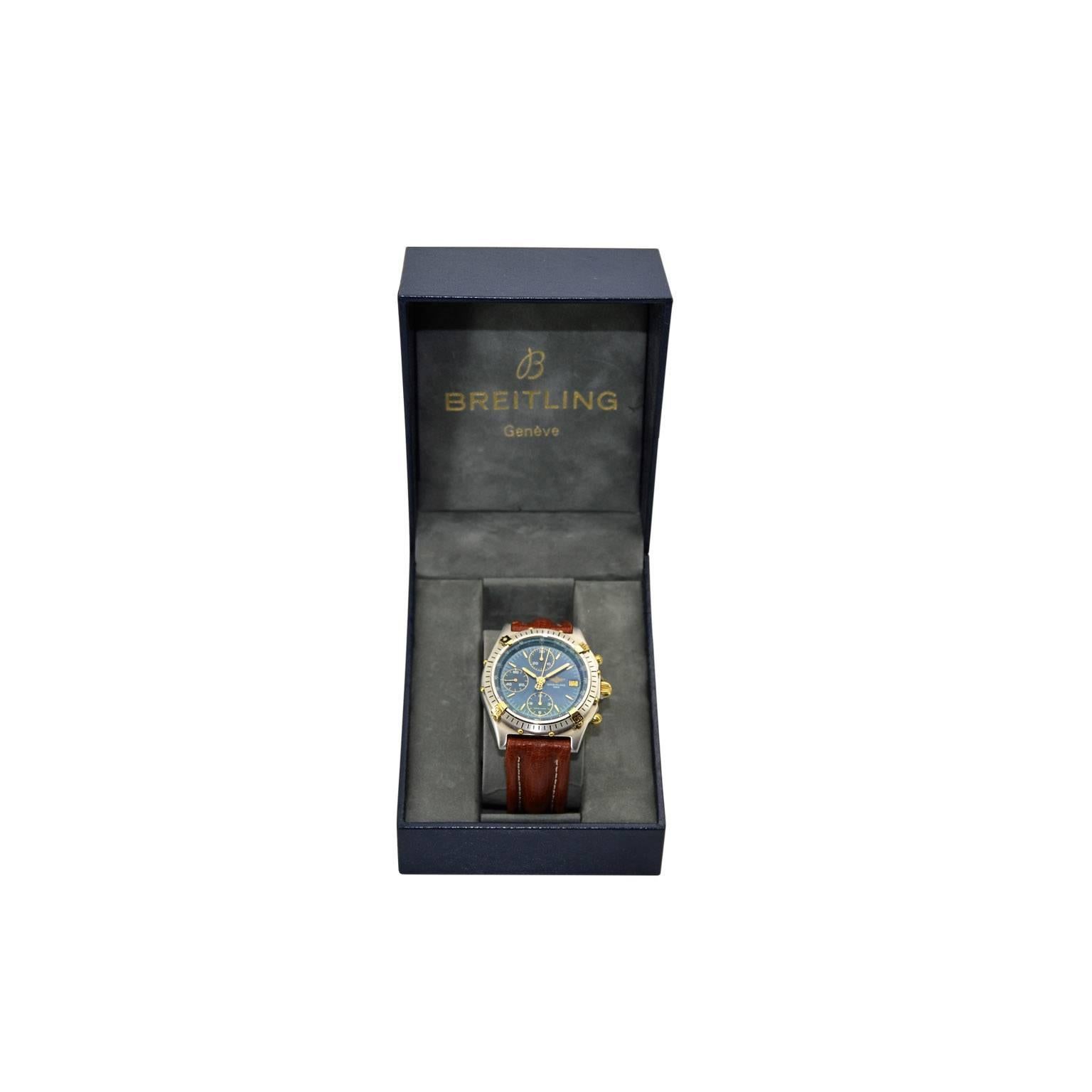 Breitling Yellow Gold Stainless Steel Blue Dial Chronomat Automatic Watch 2