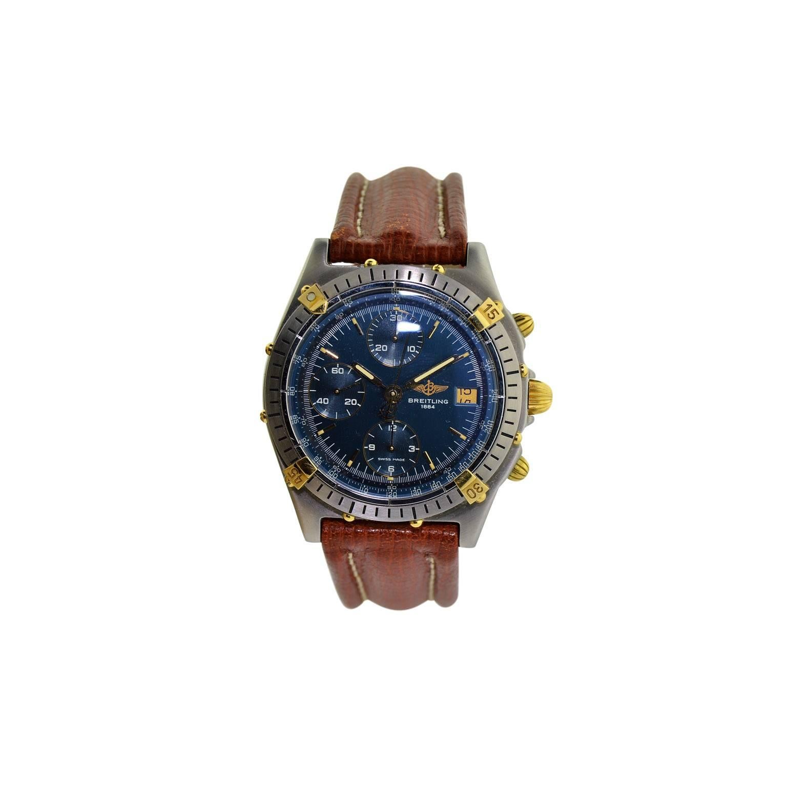 Breitling Yellow Gold Stainless Steel Blue Dial Chronomat Automatic Watch 3