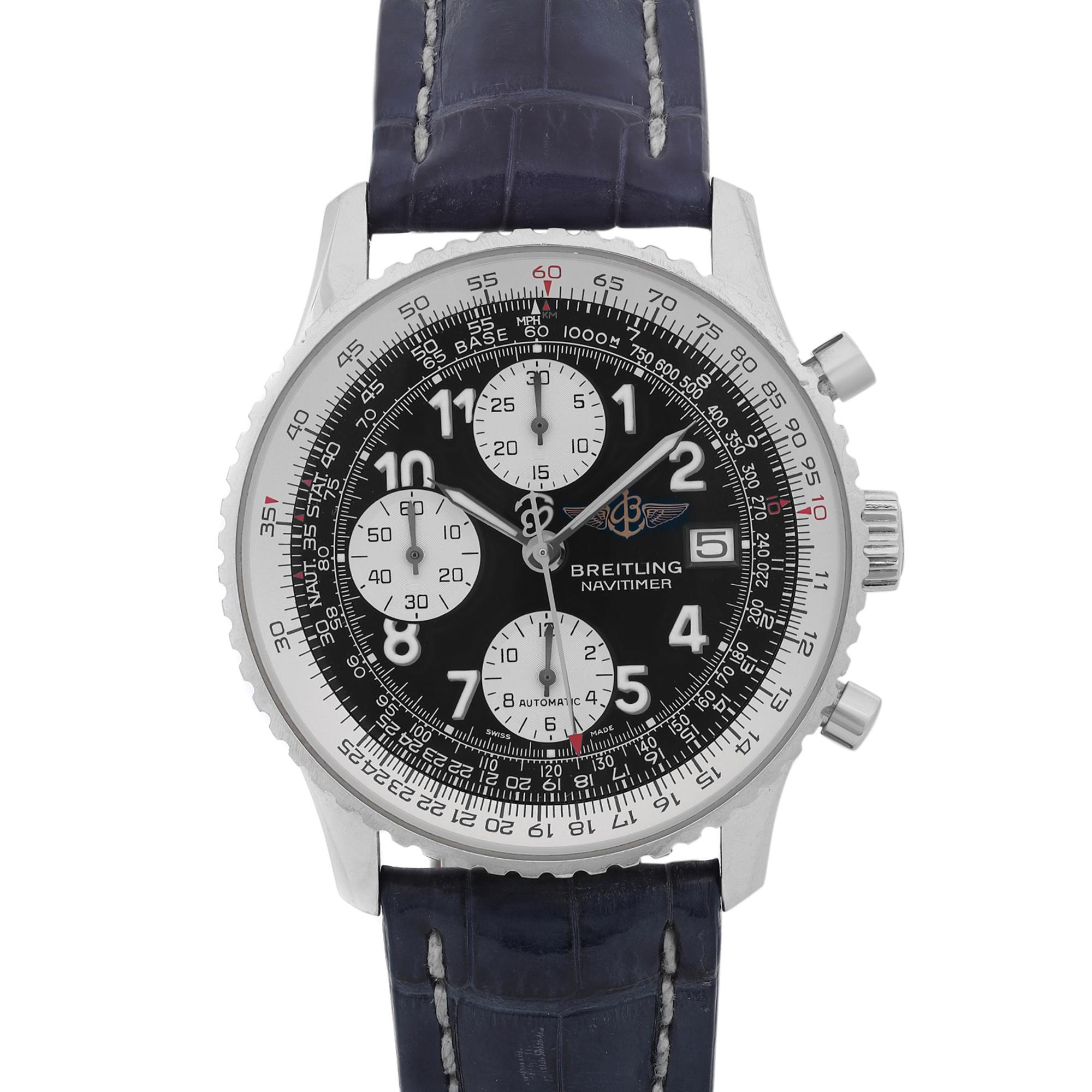 Pre-owned and in excellent condition. Sign of wear on leather strap.

 Brand: Breitling  Type: Wristwatch  Department: Men  Model Number: A13322  Country/Region of Manufacture: Switzerland  Style: Luxury  Model: Breitling Old Navitimer  Vintage: Yes