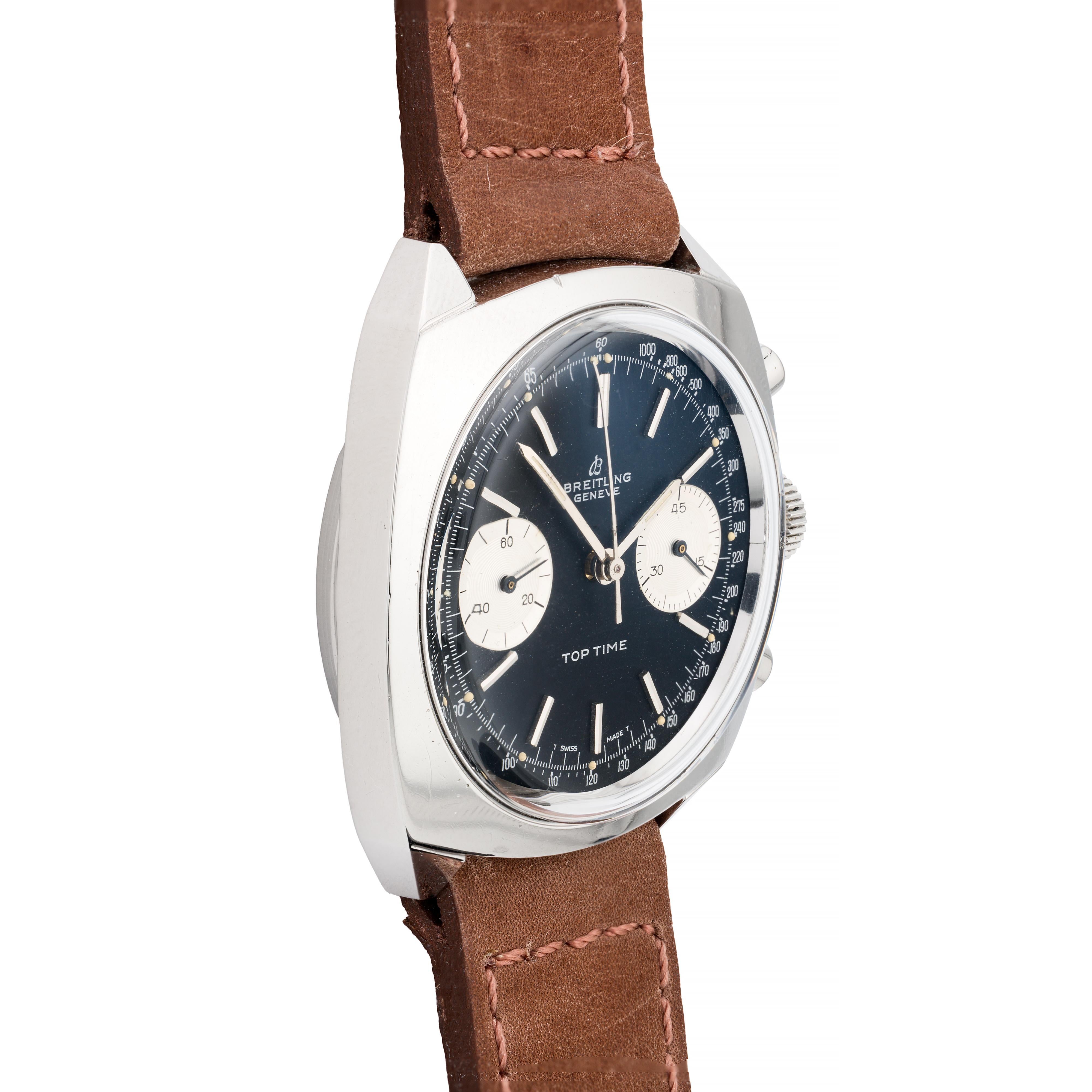 Aston Estate Jewelry Presents:

A vintage Breitling wristwatch crafted in stainless steel.

The cushion-shaped watch features a sleek panda dial with dual subdials, enhancing its chronograph functionality. The Breitling signature is prominently