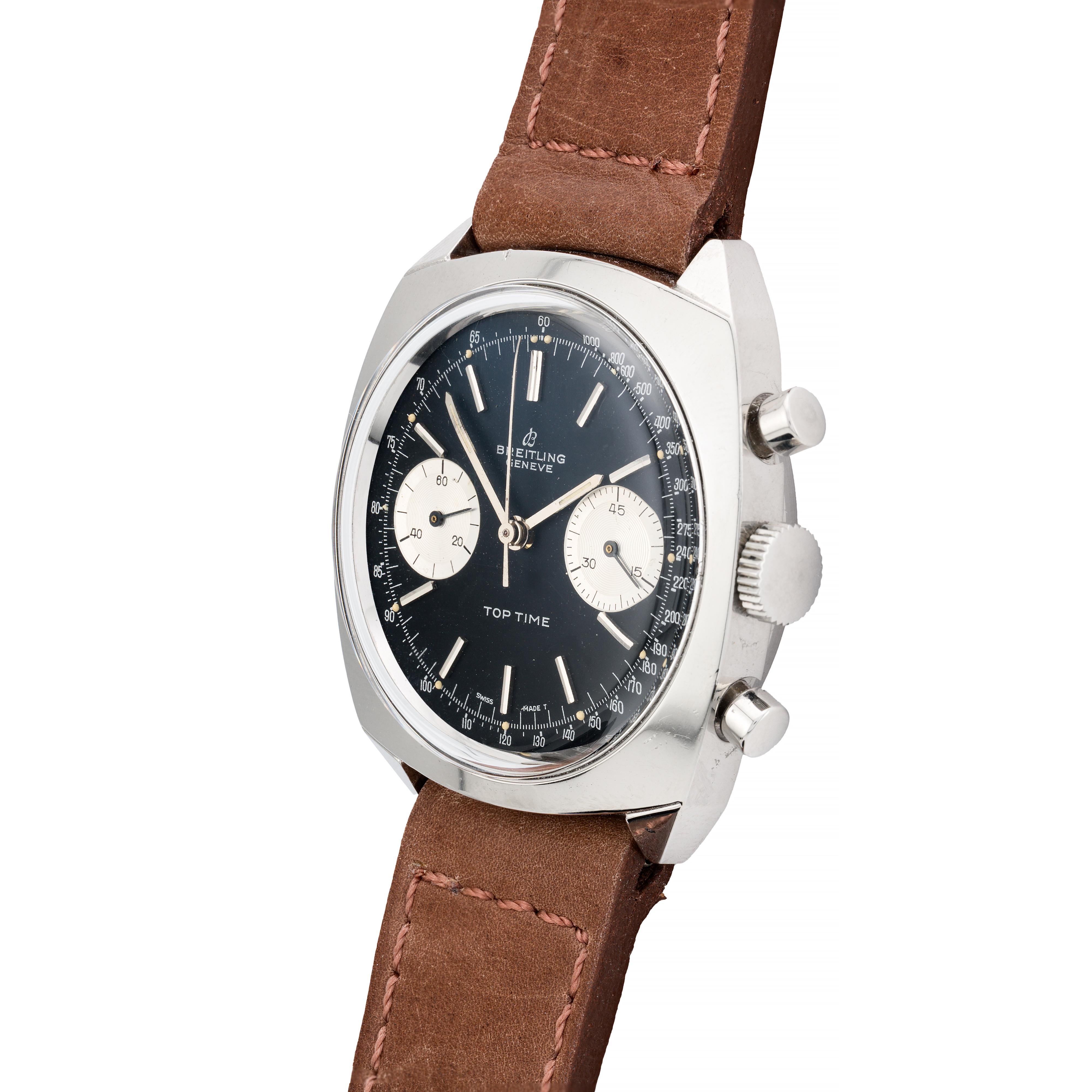 Breitling Panda Dial Cushion Shape Stainless Steel Retro Top Time Chronograph In Excellent Condition For Sale In Boston, MA