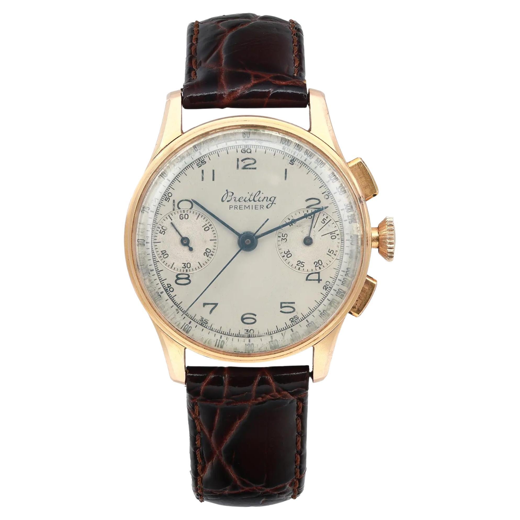 Breitling Premier 18K Rose Gold Hand Wind Vintage Mens Watch 789 For Sale