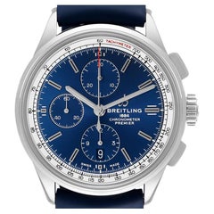 Breitling Premier Steel Blue Dial Chronograph Mens Watch A13315 Card