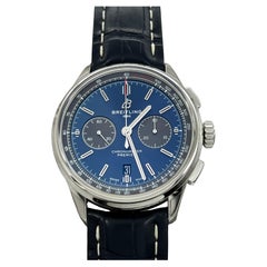 Breitling Premier B01 Chronograph 42 AB0118 Reisekoffer aus Edelstahl mit blauem Zifferblatt und blauem Zifferblatt