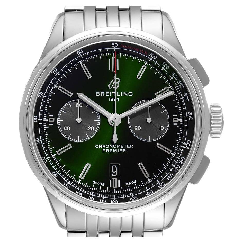 Breitling Premier B01 Chronograph 42 Green Dial Steel Mens Watch AB0118 For Sale