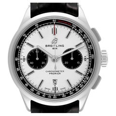 Used Breitling Premier B01 Chronograph Silver Dial Steel Mens Watch AB0118 Box Papers