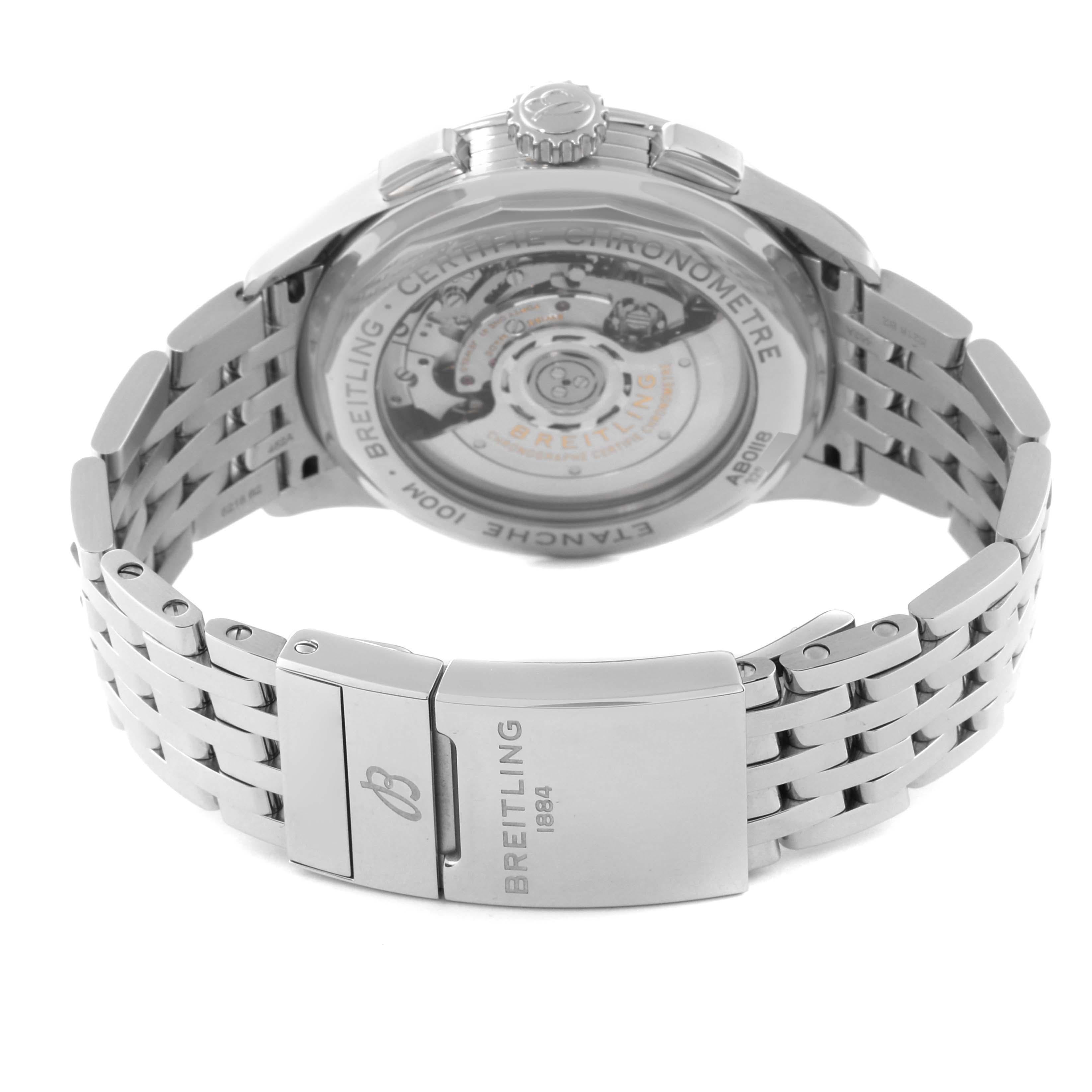 Breitling Premier B01 Chronograph Silber Zifferblatt Stahl Herrenuhr AB0118 im Angebot 5