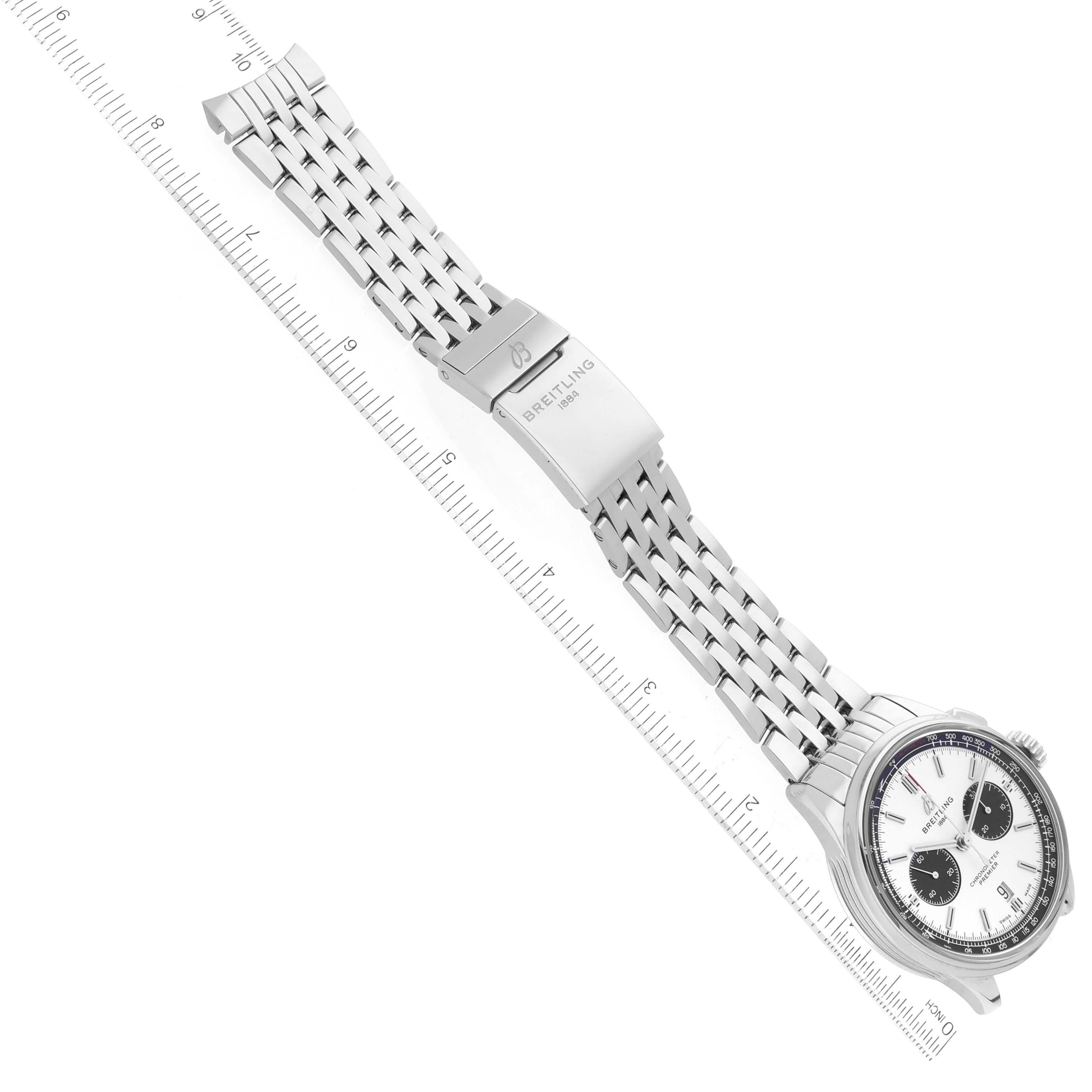 Breitling Premier B01 Chronographe avec cadran argenté en acier pour hommes AB0118 en vente 5