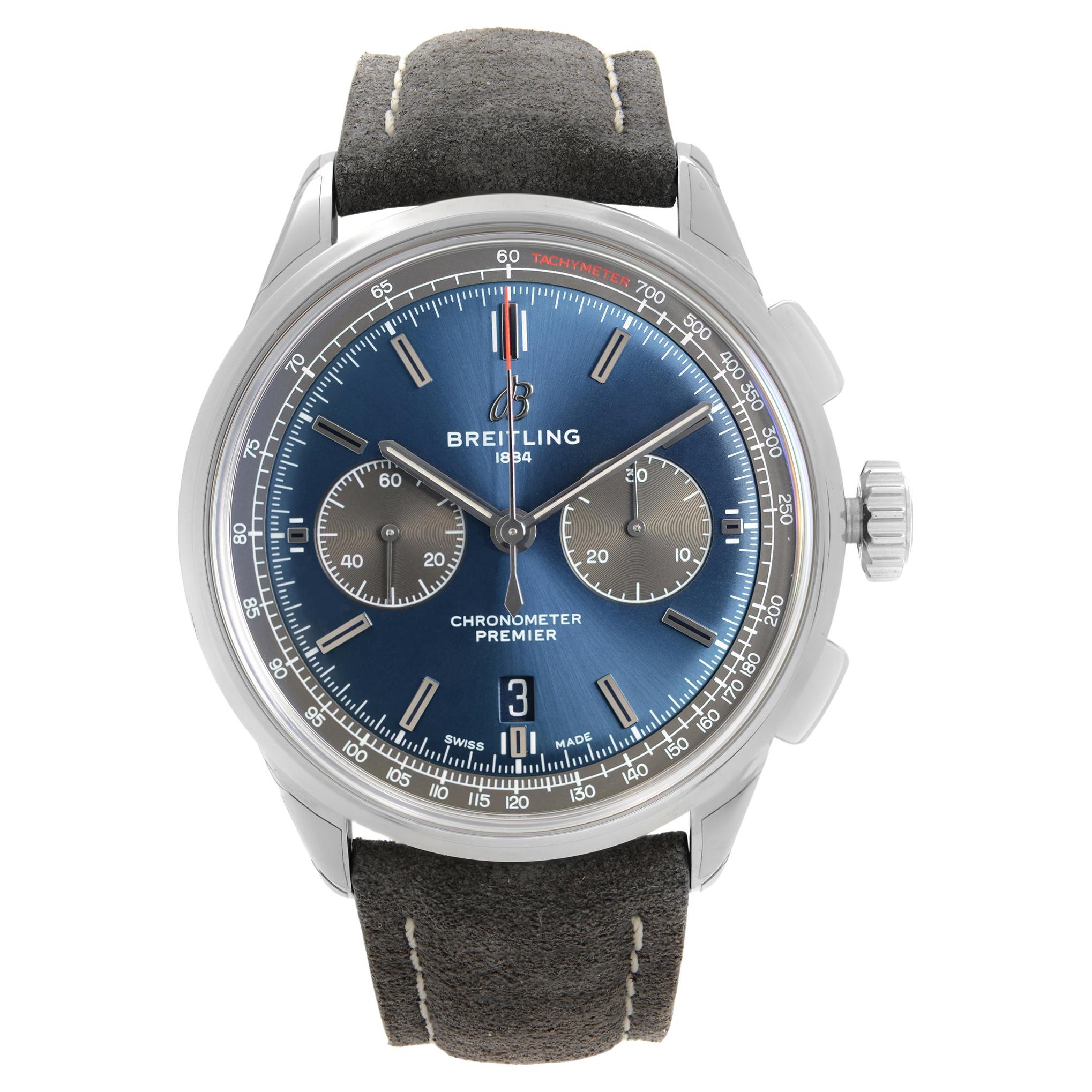 Montre automatique Breitling Premier B01 en acier avec cadran bleu et chronographe AB0118A61C1X4