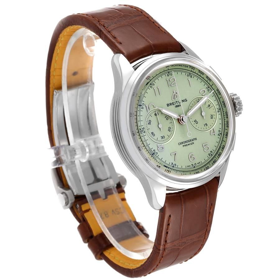 Breitling Premier B09 Chronograph 40 Grünes Zifferblatt Stahl Herrenuhr AB0930 Box Card im Zustand „Hervorragend“ im Angebot in Atlanta, GA