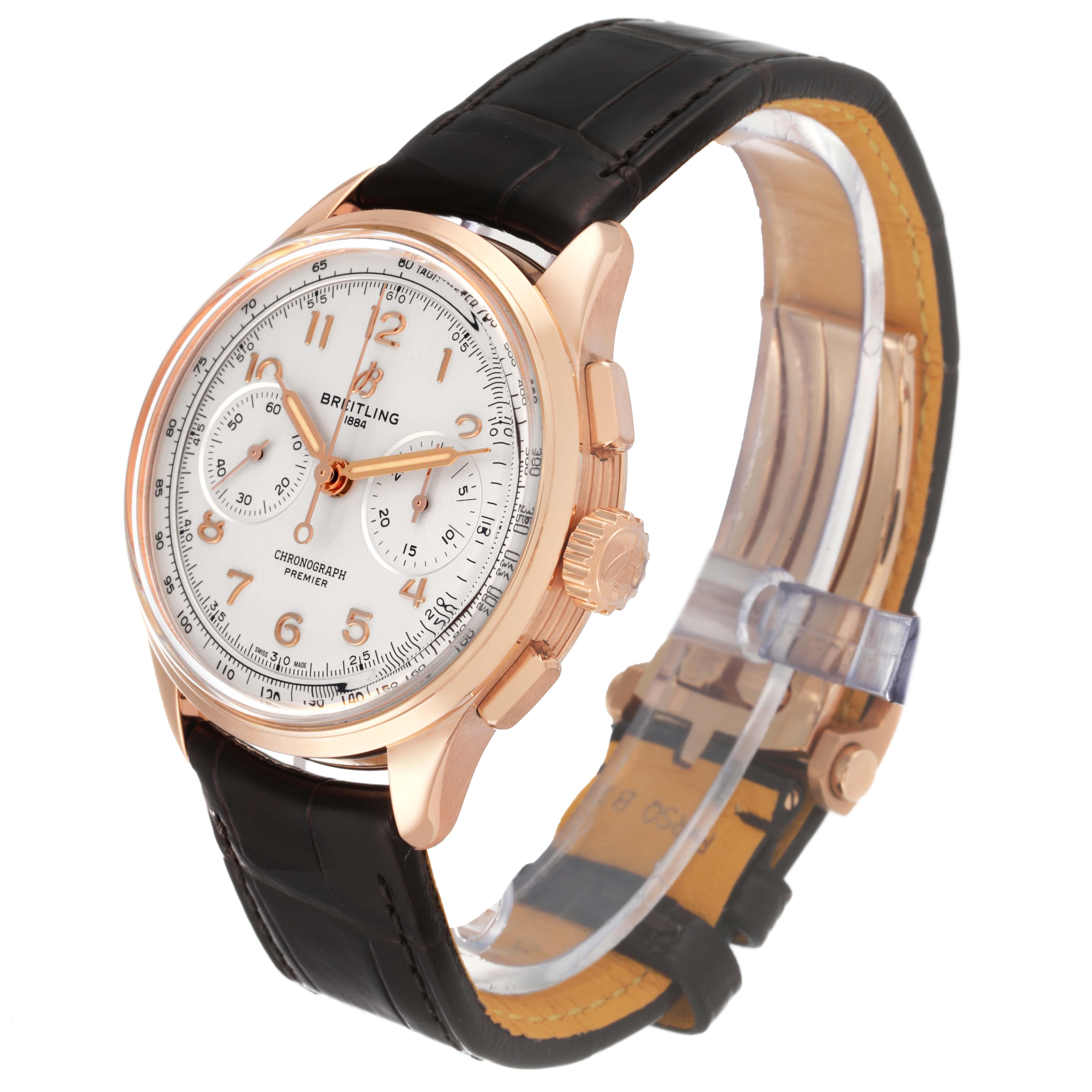 Breitling Premier B09 Chronograph 40 Rose Gold Mens Watch RB0930 Box Card In Excellent Condition For Sale In Atlanta, GA