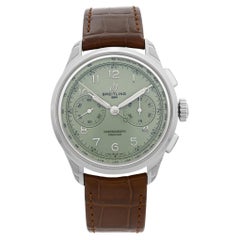 Used Breitling Premier B09 Steel Chronograph Green Dial Manual Watch AB0930D31L1P1