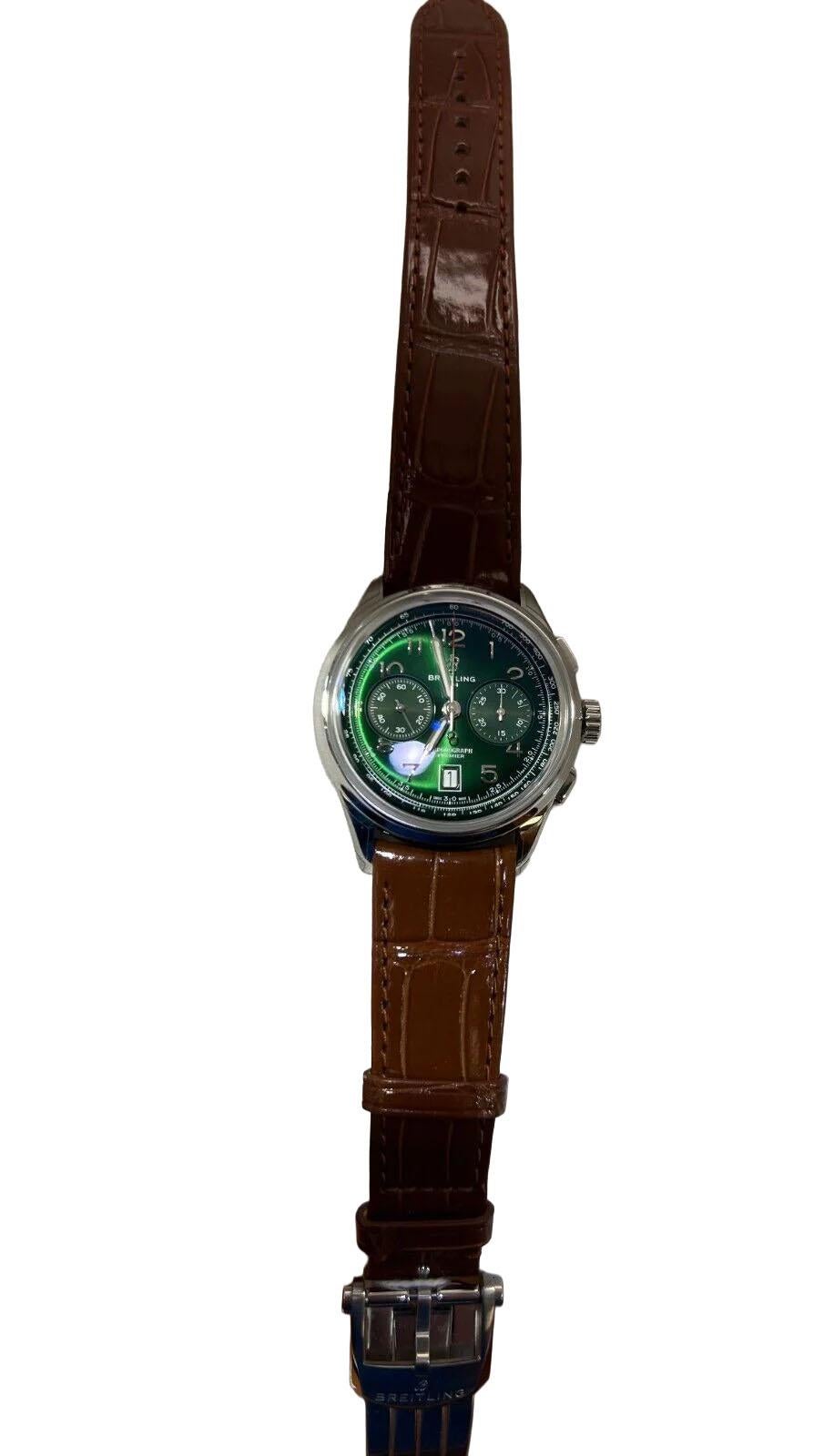 Breitling Premier Green Herrenuhr 42mm Chronograph - AB0145371L1P1 im Zustand „Neu“ im Angebot in New York, NY