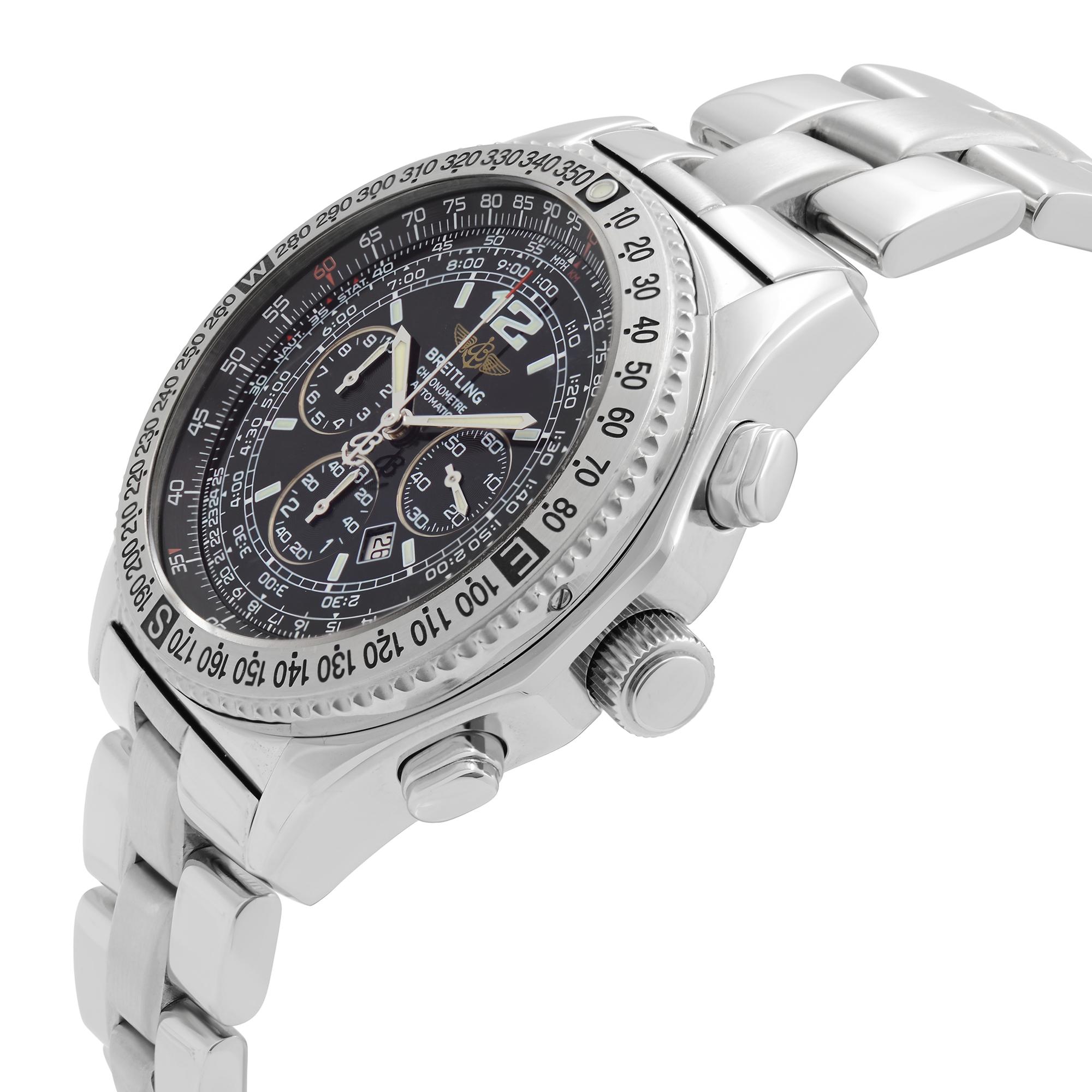 Breitling Professional B2 Stahl Chronograph schwarzes Zifferblatt Männer Uhr A42362 im Zustand „Hervorragend“ in New York, NY