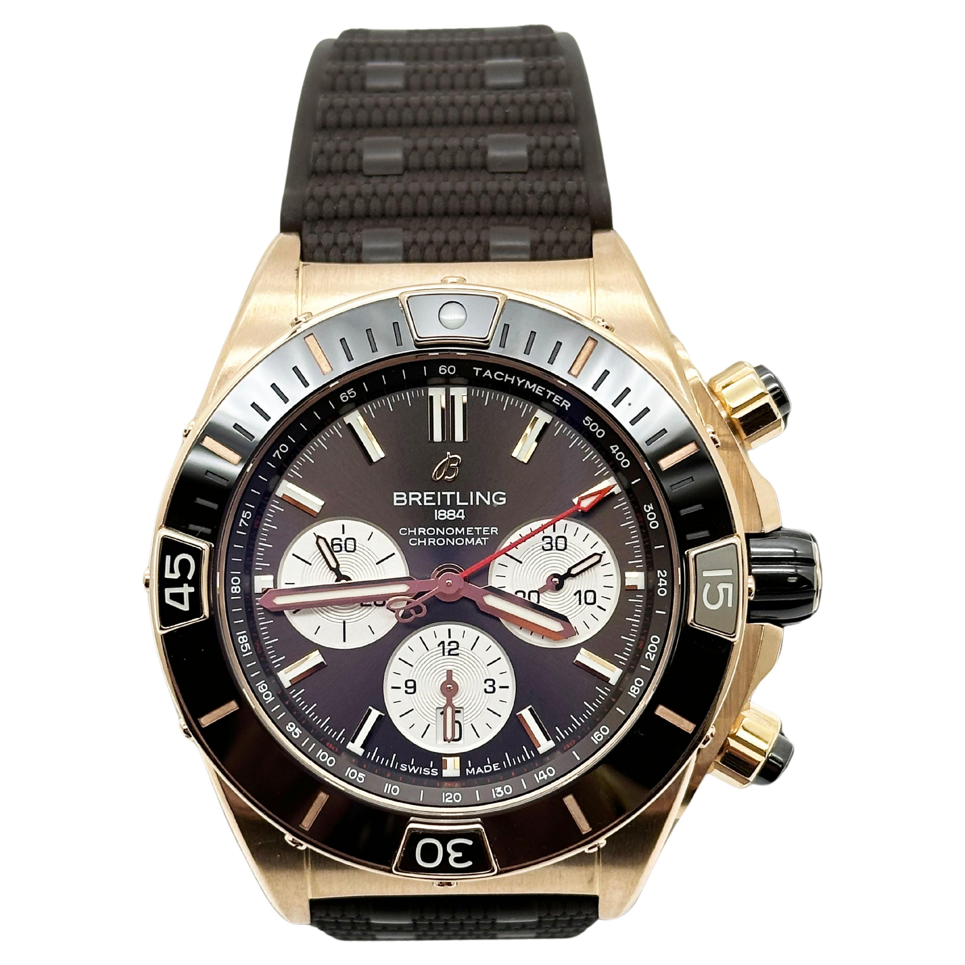 Breitling Super Chronomat B01 44 RB0136 Brown Dial 18K Rose Gold Box Paper 2022