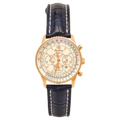 Breitling Silver 18k Rose Gold Alligator Navitimer Montbrillant H41330
