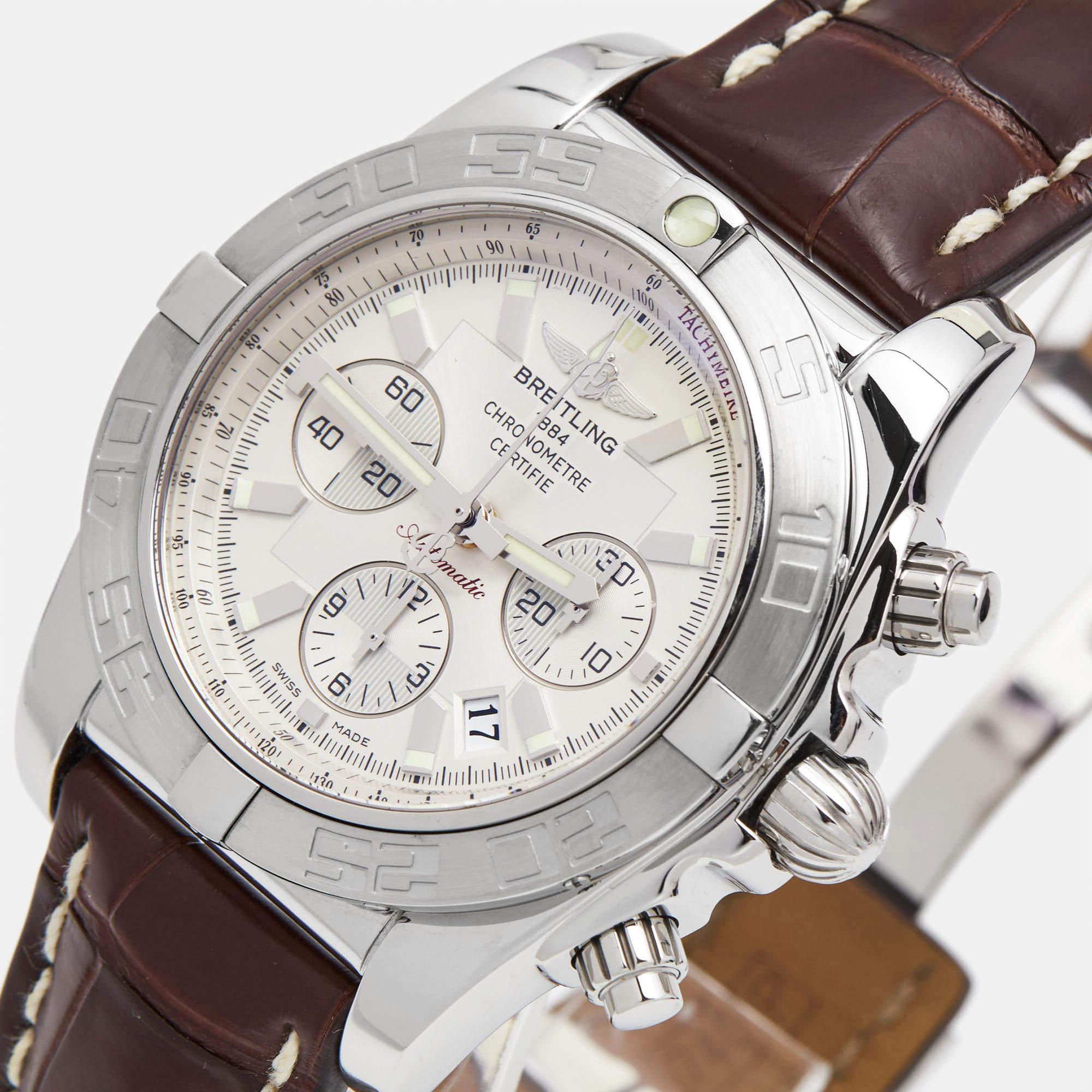 Aesthetic Movement Breitling Silver Stainless Steel Chronomat AB011011?G684 Men's Wristwatch 44 mm