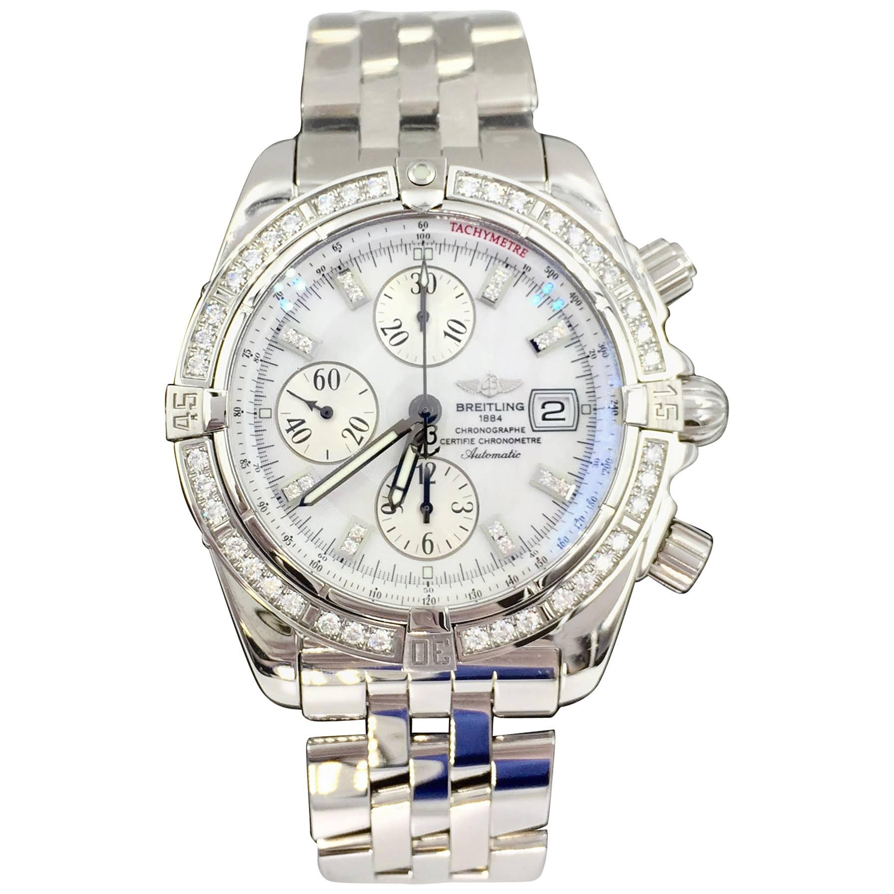 Breitling Stainless Mother-of-Pearl Diamond Evolution Chronometre Wristwatch