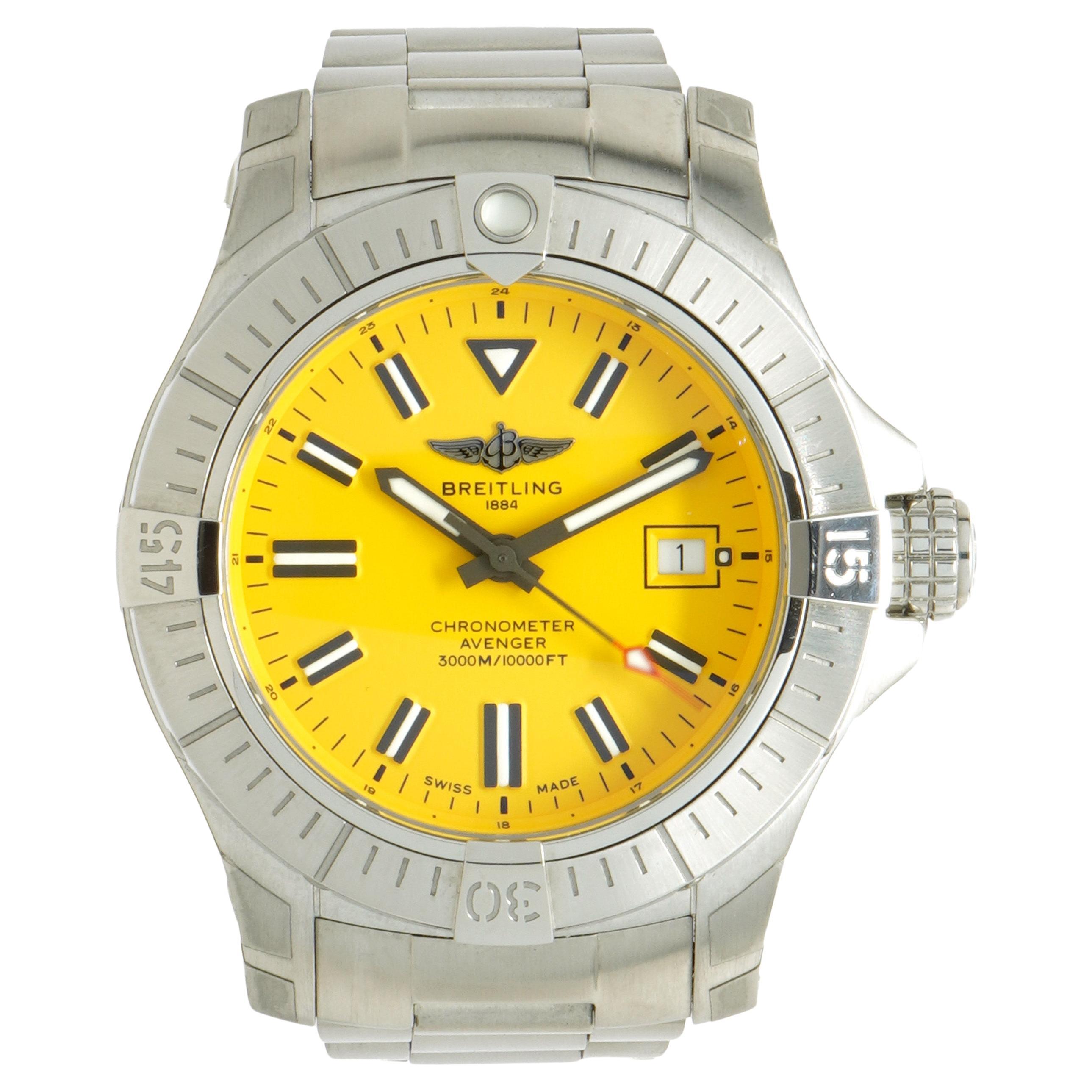 Breitling Stainless Steel Avenger Seawolf Yellow Dial 45 For Sale