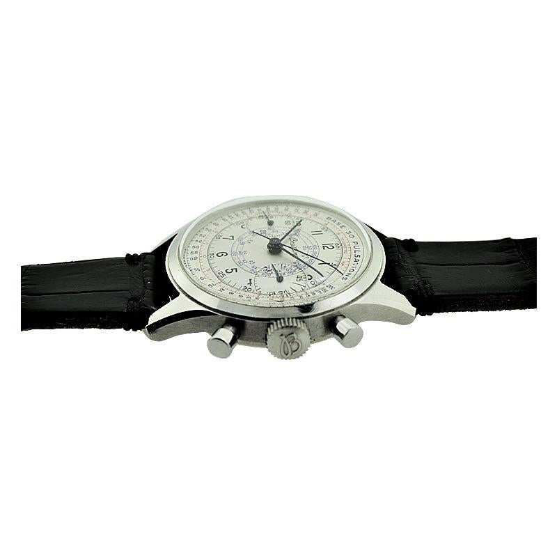 Art Deco Breitling Stainless Steel Chronograph Doctors Pulsation Watch with Original Dial