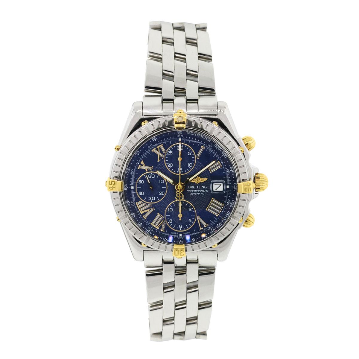 Brand: Breitling
MPN: B13055
Model: Crosswind
Case Material: Stainless steel
Case Diameter: 43mm
Crystal: Sapphire
Bezel: Stainless steel unidirectional bezel with gold markers at the 12 o’clock, 3 o’clock, 6 o’clock, and 9 o’clock position
Dial: