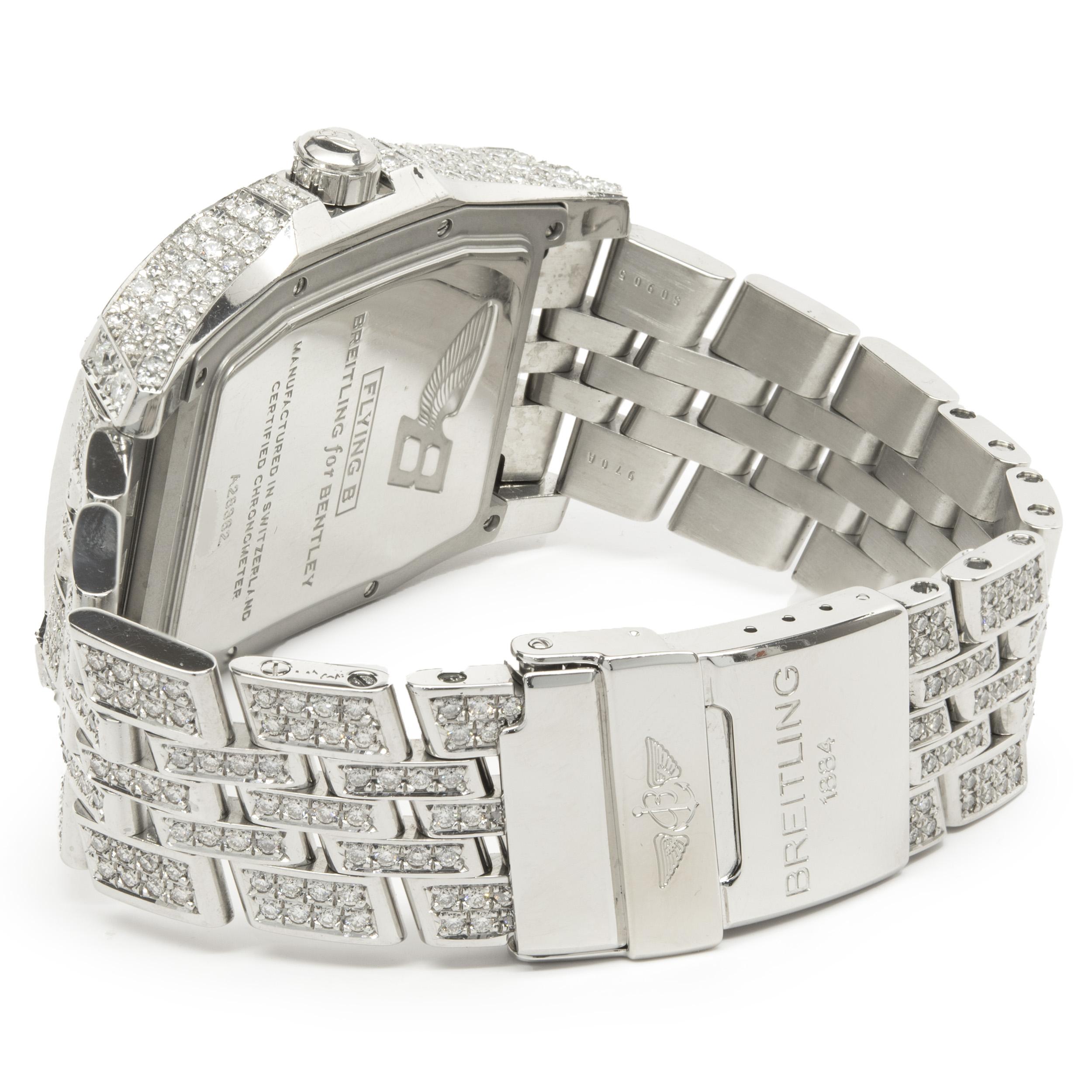 Round Cut Breitling Stainless Steel Factory Set Diamond Flying B