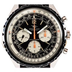Retro Breitling Stainless Steel Navitimer Black Dial Manual Wristwatch Ref 0816 