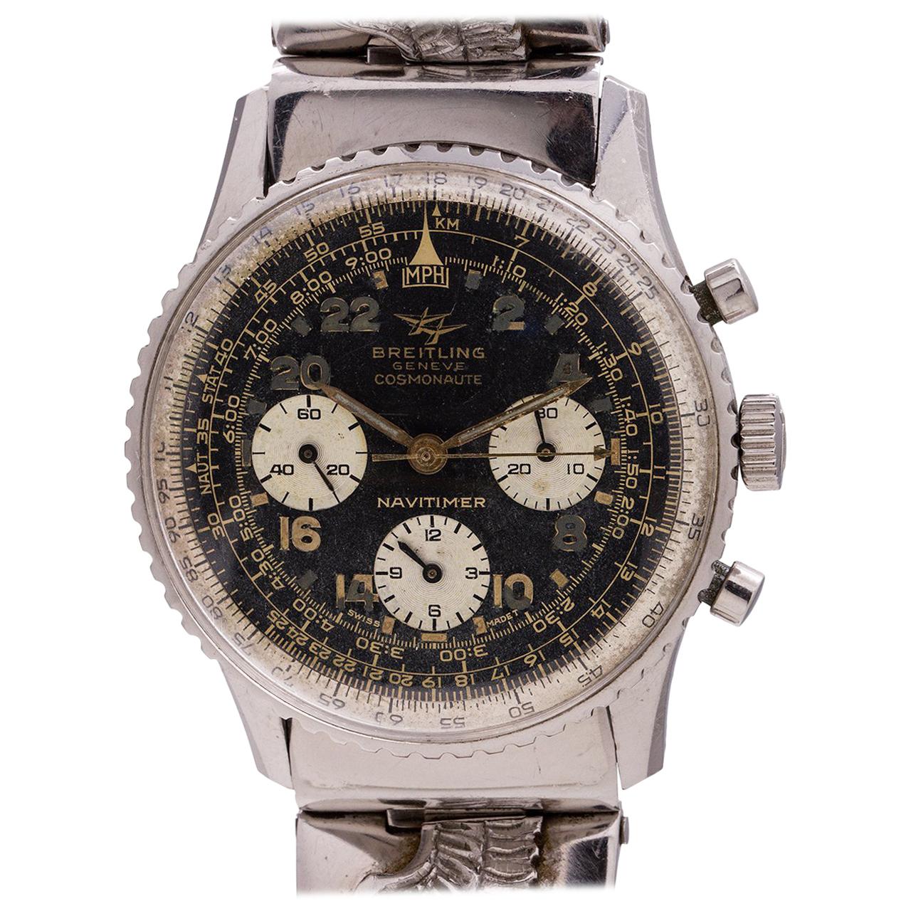 Breitling Stainless Steel Navitimer Cosmonaute Manual Wristwatch Ref 806, c 1965 For Sale