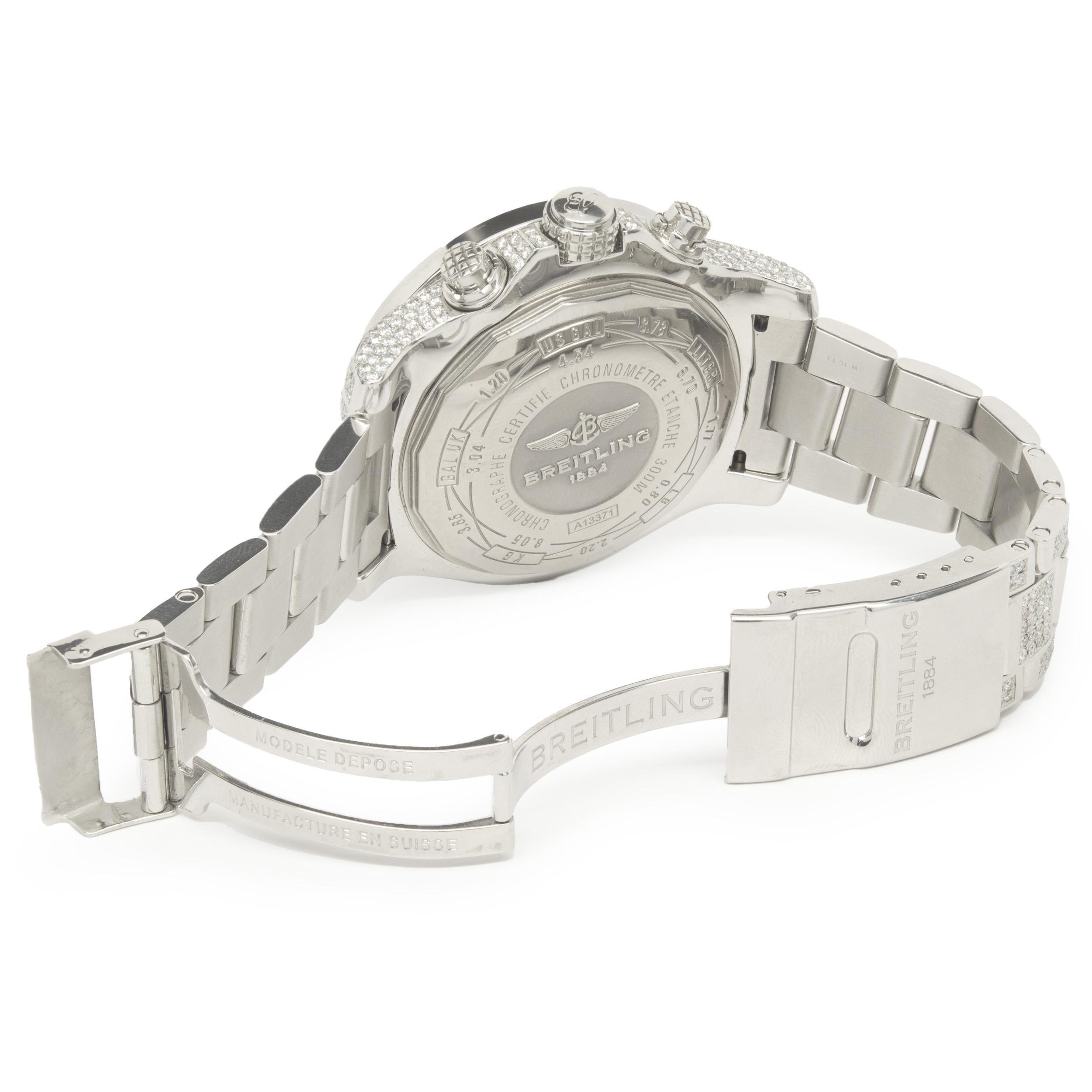 Breitling Stainless Steel Super Avenger with Custom Set Diamonds In Excellent Condition In Scottsdale, AZ