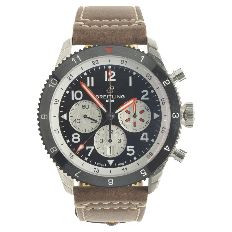 Breitling Super Avi B04 Chronograph GMT 46 Mosquito Black Dial Brown Leather Strap Watch for Men - YB04451A1B1X1