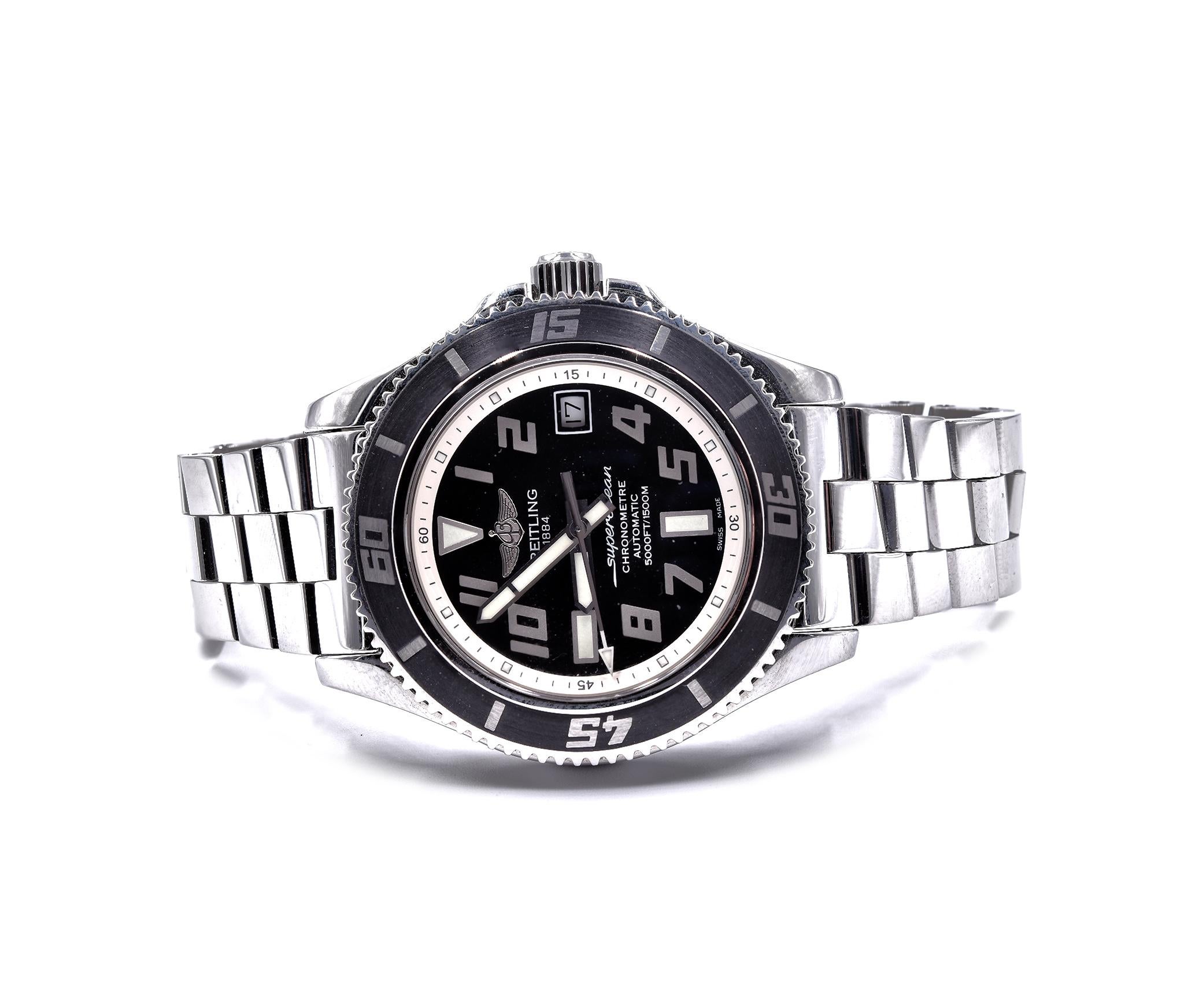 Breitling Stainless Steel Superocean Black Dial Watch A17364 In Excellent Condition In Scottsdale, AZ