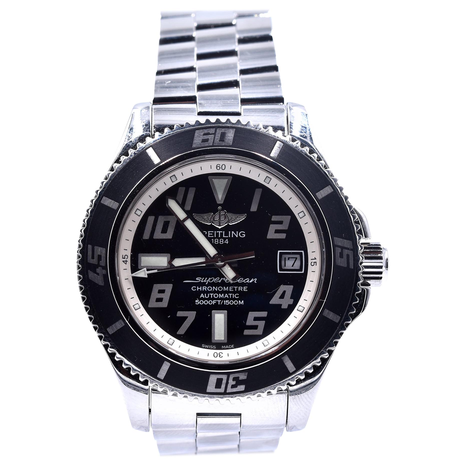 Breitling Stainless Steel Superocean Black Dial Watch A17364