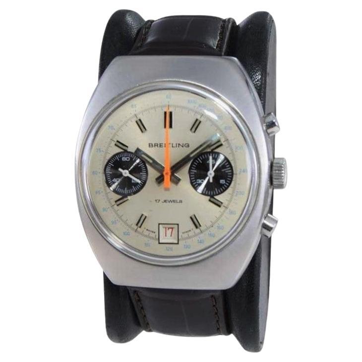 Breitling Stainless Steel Tonneau Shape Chronograph Watch In Excellent Condition For Sale In Long Beach, CA