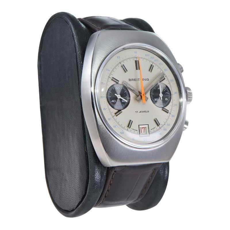 Breitling Edelstahl Tonneau Shape Chronograph Uhr im Zustand „Hervorragend“ im Angebot in Long Beach, CA