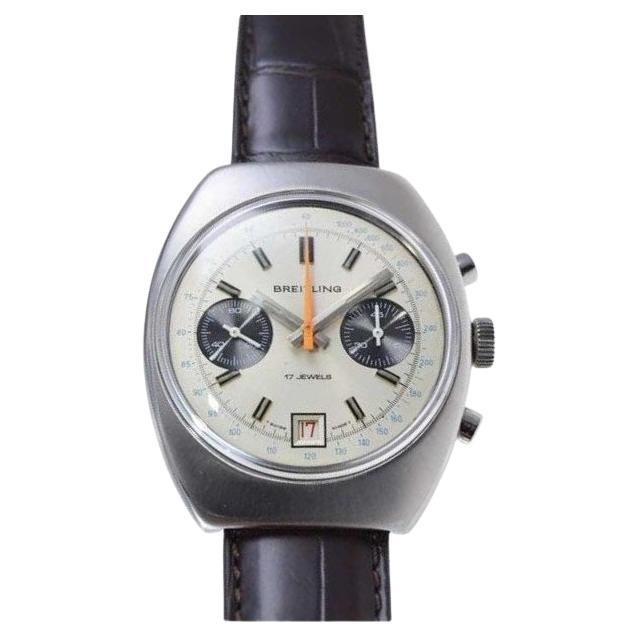 Breitling Stainless Steel Tonneau Shape Chronograph Watch For Sale 1