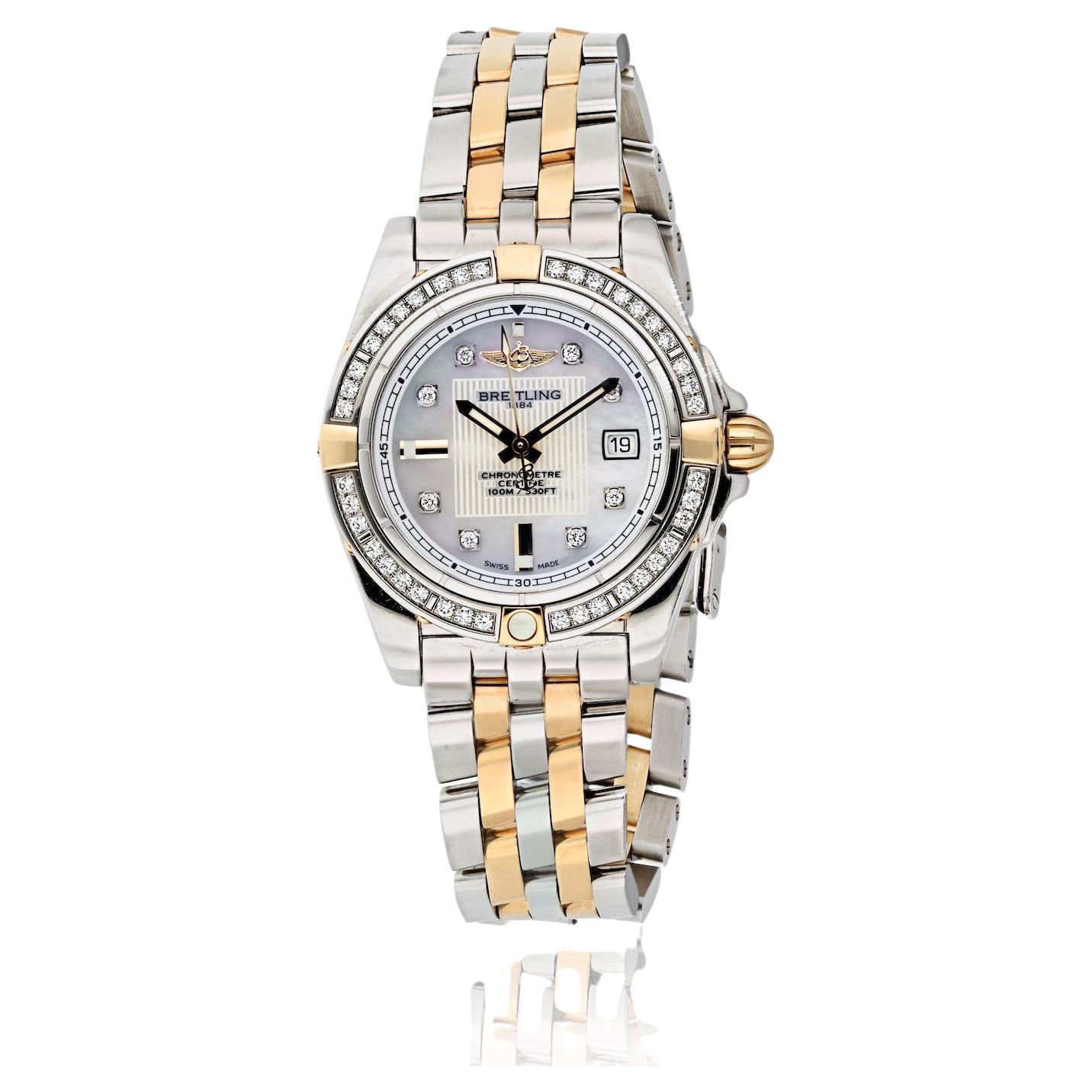 Breitling Starliner 32mm Mother Of Pearl Diamond Bezel Watch For Sale