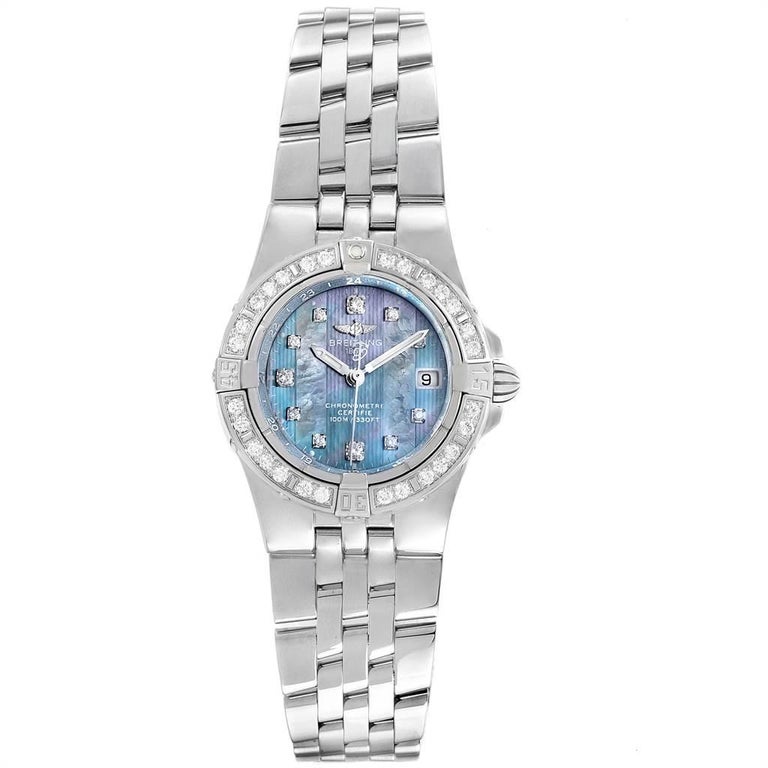 Breitling Starliner Blue Mother Of Pearl Diamond Ladies Watch A71340 For Sale At 1stdibs