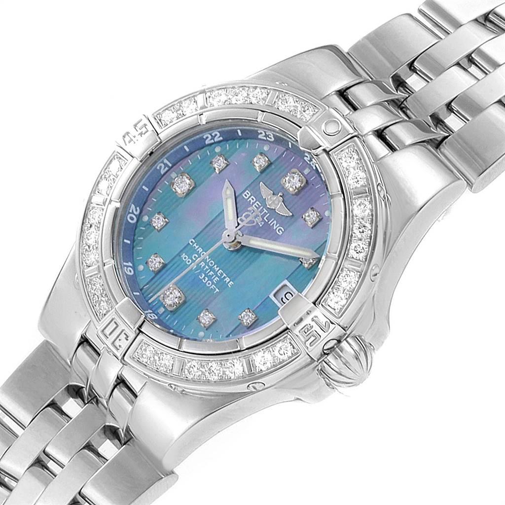 Breitling Starliner Blue Mother of Pearl Diamond Ladies Watch A71340 In Good Condition In Atlanta, GA