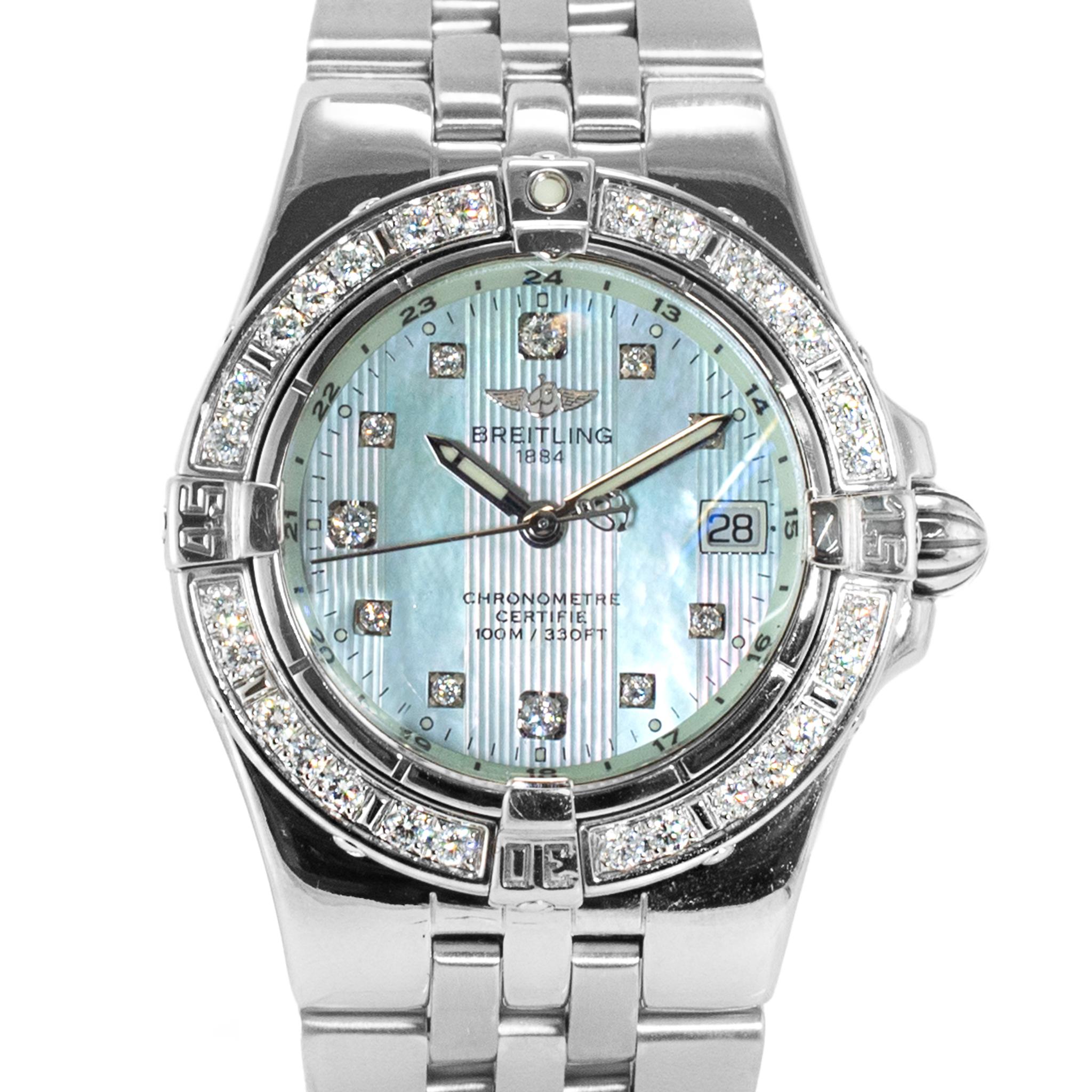 Marchio: Breitling

Genere: Donna

Tipo di metallo: Acciaio inossidabile

Diametro: 30,00 mm

Peso: 87,55 grammi

Orologio da polso da donna in acciaio inossidabile e diamanti Breitling Swiss made. Sull'articolo è presente anche il marchio